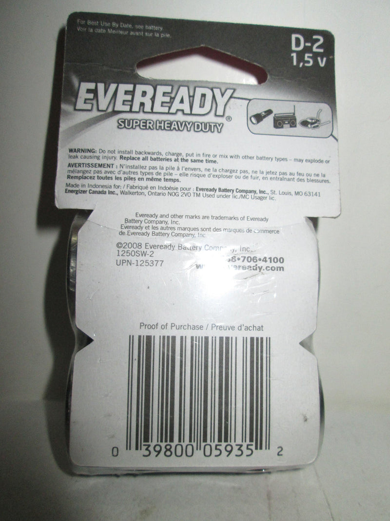 Eveready Super Heavy Duty D 1.5V Batteries - 2PACK