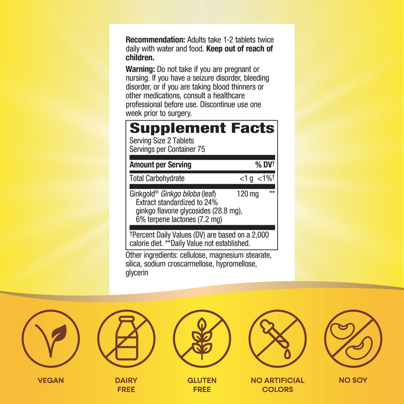 [Australia] - Nature's Way Ginkgold Advanced Ginkgo Extract, Supports Memory, Focus & Cognitive Function*, Ginkgo Biloba Extract, 150 Tablets (Packaging May Vary) 