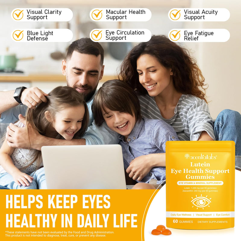 Lutein Eye Gummies for Screen Use – with Zeaxanthin, Vitamin A, C & E – Daily Eye Support Supplement for Digital Lifestyles – Vegan Berry Flavour Gummies – 60 Count (30 Day Supply)