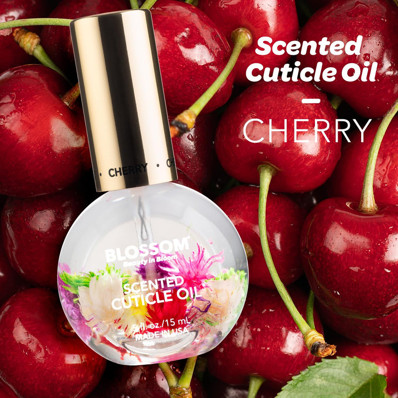 Blossom Hydrating, Moisturizing, Strengthening, Cherry, 3 pack Fruit Bundle | Scented Cuticle Oil, Infused with Real Flowers, Made in USA, 1.26 fl. oz, Strawberry, Grape, Jojoba Vitamin, Nail Care Kit