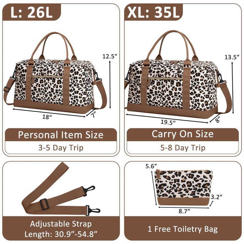 ELONGRIVER Women Travel Duffle Bags, Weekender Overnight Bag, Hospital Bag | Airplane Duffel Bags with Toiletry Bag, Hospital Bag for Labor Delivery, Tote Weekend Bag with Luggage Sleeve, Large, Leopard Leopard Print
