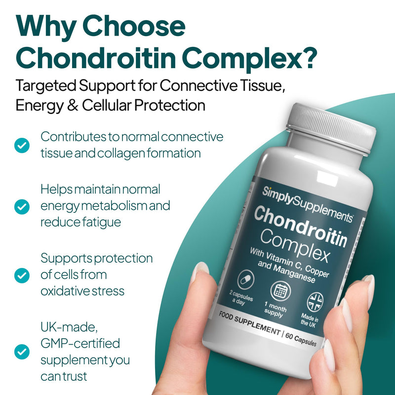 Chondroitin Complex with Vitamin C, Copper & Manganese | Advanced Bones, Joint & Immune Support | 60 Capsules | UK-Made & GMP Certified