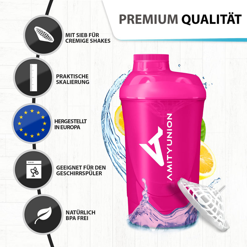[Australia] - Women's protein shaker 800 ml Pink Deluxe - ORIGINAL AMITYUNION - protein shaker leak-proof - BPA free with sieve, scale for creamy whey shakes, gym fitness cup for isolates and sports concentrates 