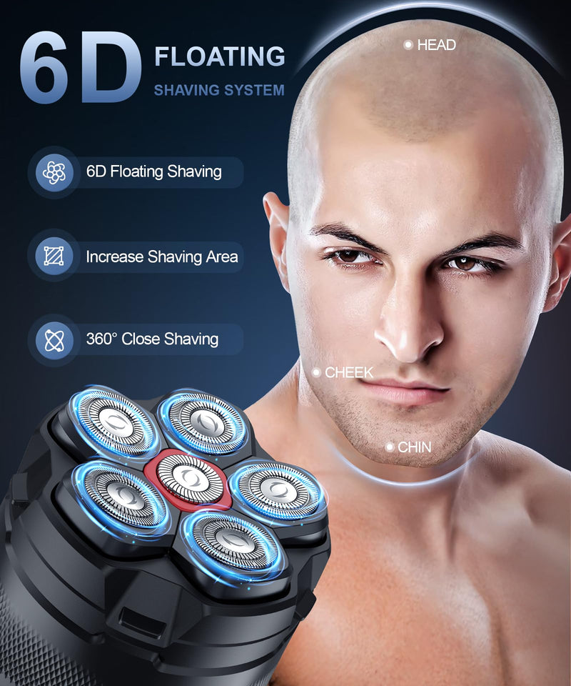 [Australia] - Head Shaver for Bald Men, 10000 RPM High-Speed 6D Magnetic Razor, IPX8 Waterproof Wet/Dry Shaving, Hypoallergenic Blades, LED Display & Storage Case (Black & red-1) ‌black & Red-1 