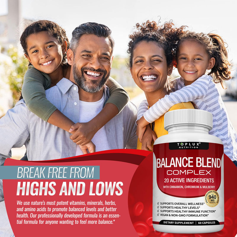 [Australia] - Premium Natural Balance Blend Complex Supplement - Natural 20 Herbs and Vitamins with Cinnamon Non-GMO Vegan, for Men Women, 60 Capsules 