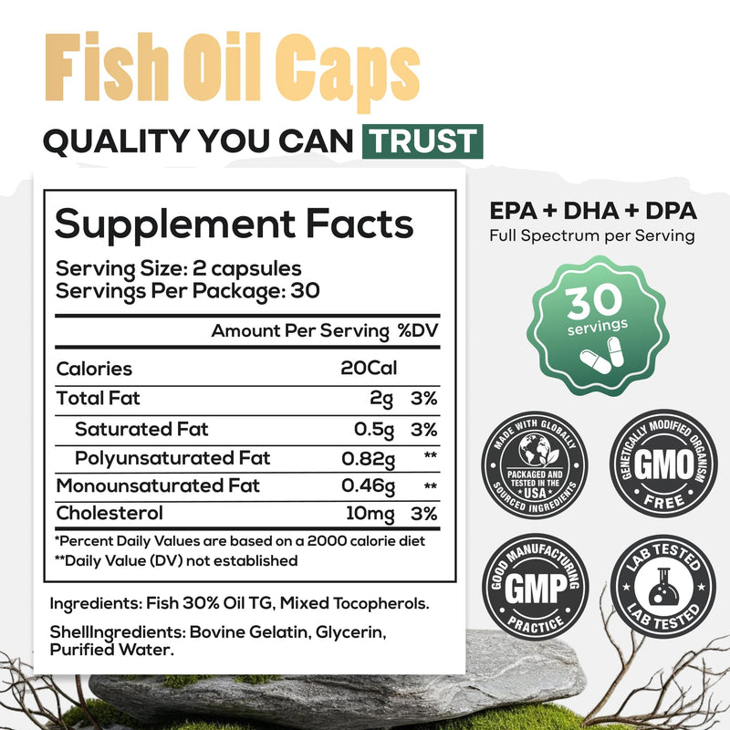 Wild Foods Fish Oil Omega 3 Supplements, 1600mg EPA DHA DPA, 60 Capsules | Burpless, Odorless, Non-GMO, Gluten Free, Supports Brain, Heart & Joint Health, 30 Servings, 1 Pack, Worldwide Sourced 60 Count (Pack of 1)