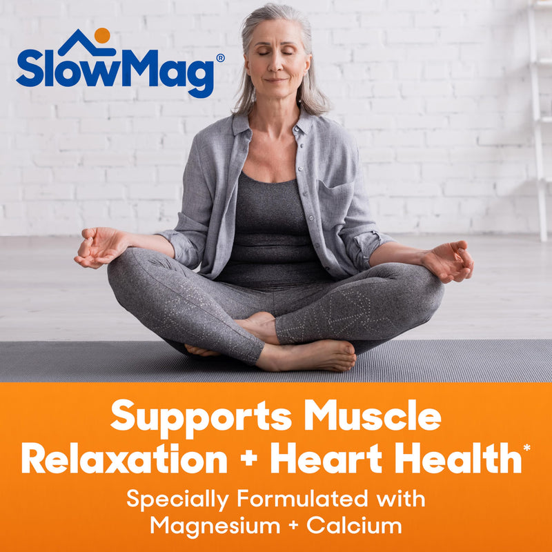 [Australia] - SlowMag Muscle + Heart Magnesium Chloride with Calcium Supplement to Support Muscle Relaxation, Occasional Muscle Cramping & Heart Health, High Absorption, 120 Count Unflavor 120 Count (Pack of 1) 