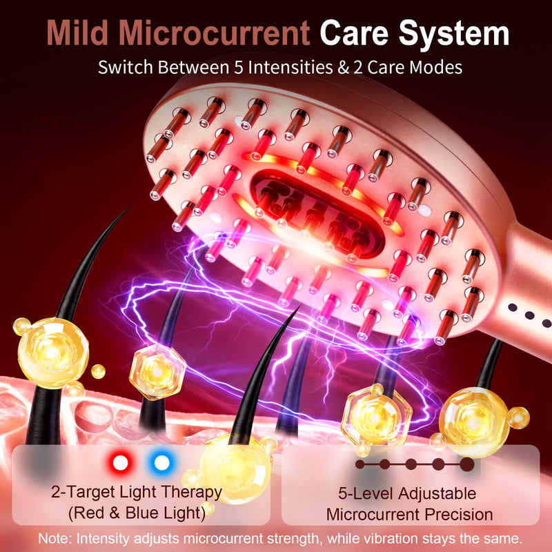 3-in-1 Electric Scalp Massager with Hair Oil Applicator, Vibrating Massage Tool for Scalp/Face/Body Relaxation, Portable Hair Brush, Scalp Massage Comb for Home & Travel Rose Gold