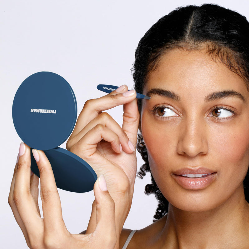 Tweezerman Brow & Lash Set - Compact Mirror, Mini Slant Tweezer and Lash Curler for All Eye Shapes Brow & Grooming Set