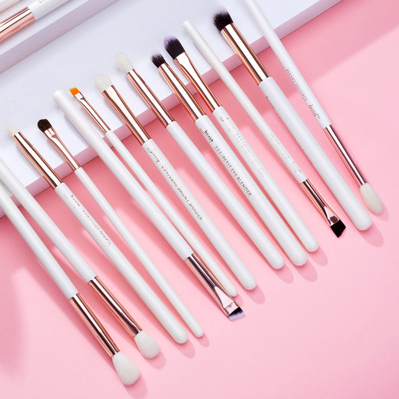 Jessup Eye Brushes 15Pcs Professional Makeup Brushes Make up Brush Set Cosmetics Tools Eye Liner Shader Wood Handle Natural-synthetic Hair,T217 White/Rose Golden