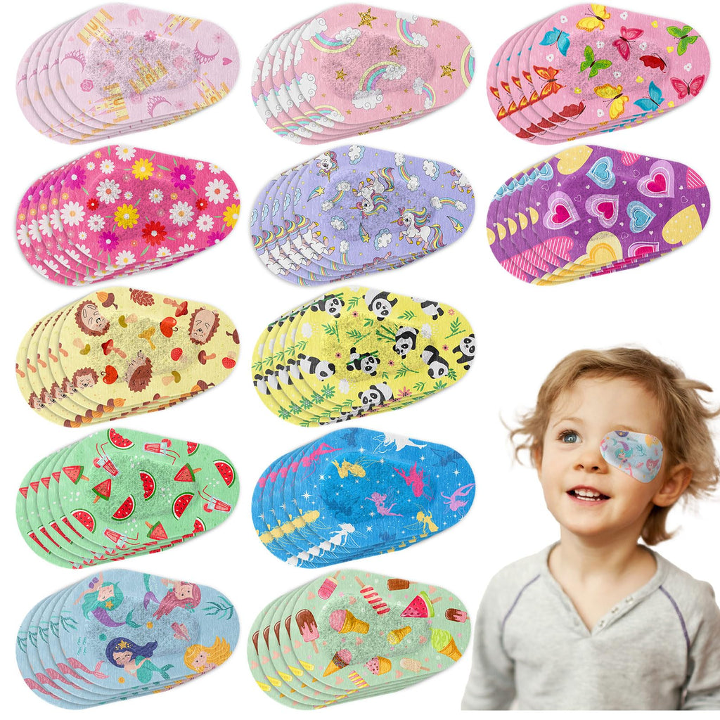 60 Pieces Kids Girls Eye Patches Toddler Adhesive Eye Patch Bulk Cotton Eye Patch Fabric Breathable with Lazy Eye for Pediatric Amblyopia,12 Styles Regular Size 60