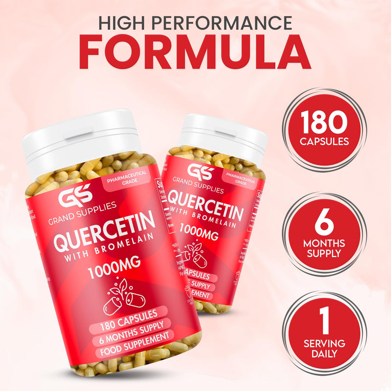 Pure Quercetin Supplement 1000mg- Organic Quercetin Bromelain Capsules for Immune Health, Respiratory Support, & Overall Wellness- Non GMO Antioxidant Supplement- 6 Month Supply