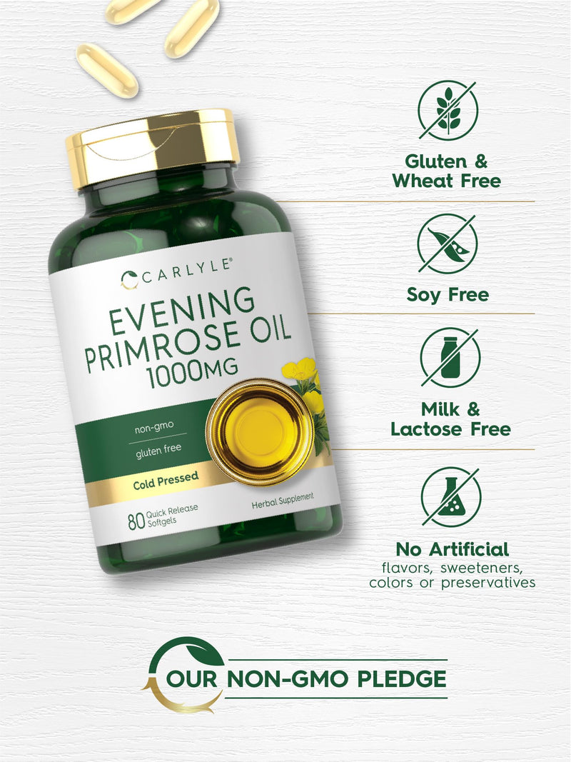 Carlyle Evening Primrose Oil Capsules 1000mg | 80 Softgels | Non-GMO & Gluten Free