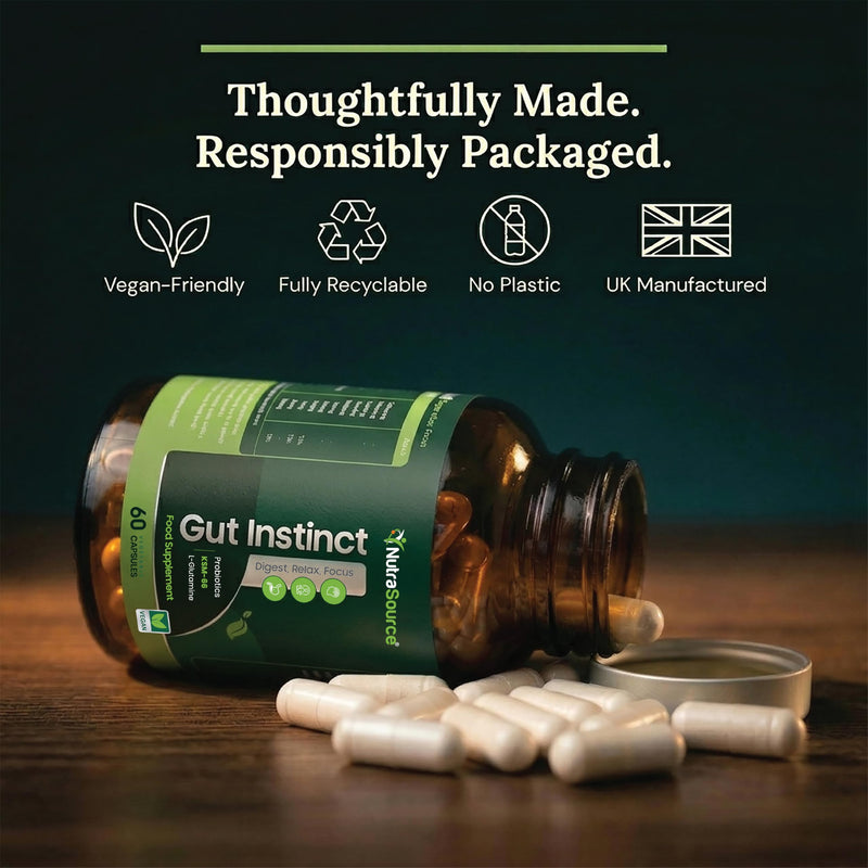 Gut Instinct GABA Probiotic for Stress, Mood & Gut Health | Gut-Brain Axis Complex with KSM-66 Ashwagandha, L-Glutamine & Calcium | High Strength Vegan Capsules, UK Made, 60 Count