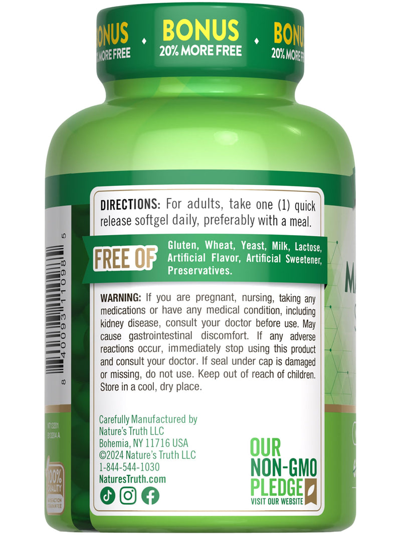 Nature's Truth Magnesium | 400mg | 72 Softgels | Value Size | Extra Strength | from Magnesium Oxide | Non-GMO and Gluten Free Supplement 72 Count (Pack of 1)