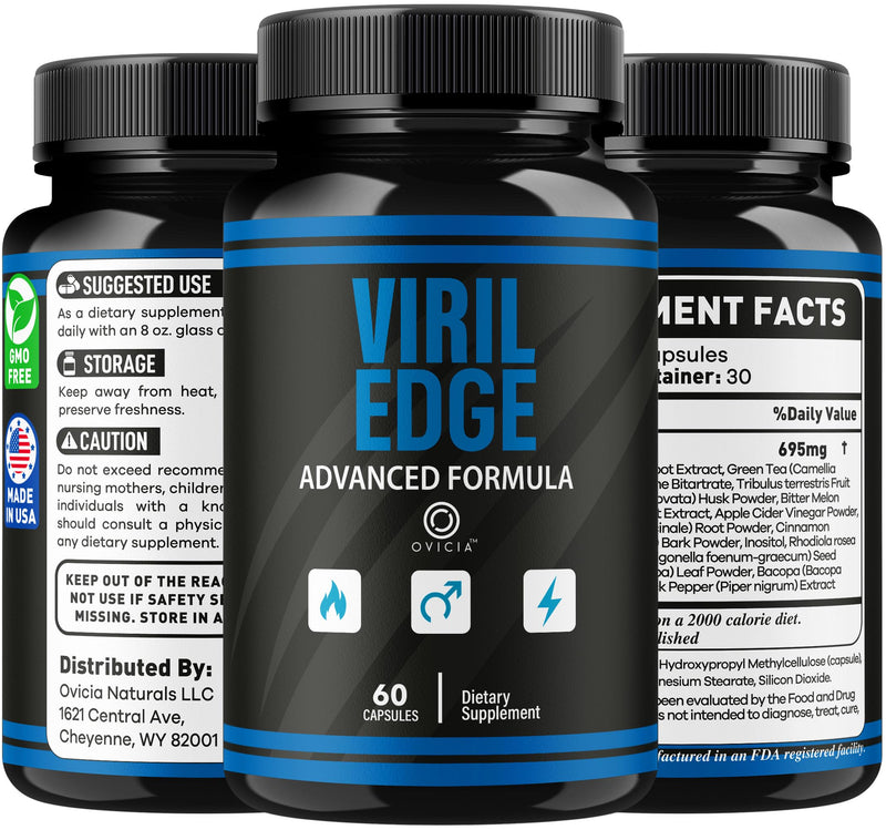 Viril Edge for Men Capsules - Official VirilEdge Pills Advanced Support for Maximum Strength, All Natural Ingredients Premium Vitamins for Overall Health & Wellness, 60 Capsules for 1 Month