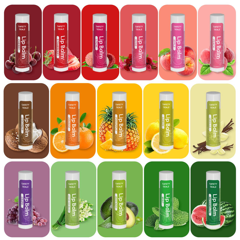 64 Pack Natural Lip Balm Bulk with Vitamin E and Coconut Oil - Moisturizing Dry Cracked Lips, Mini Chap Stick Gifts for Kids Women Men- 16 Flavors - Non-GMO Pack of 64