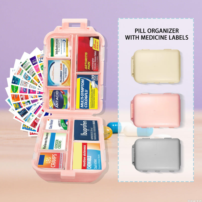 Large Pill Organizer 3 Pack with 146x3 Labels, Pink Blue Purple | Set of 3 large 10-compartment pill cases with 146x3 labels for vitamins, supplements, daily routines, work, and travel 3 Packs (Large) Blue+pink+purple
