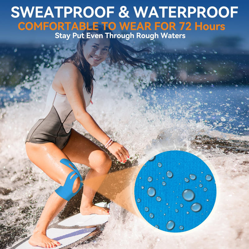Precut Kinesiology Tape for Knees and Shoulders - 20 pcs Waterproof &Elastic for Yoga, Running, Pilates - Breathable Hypoallergenic Latex-Free Athletic Tape ；Blue and Pink