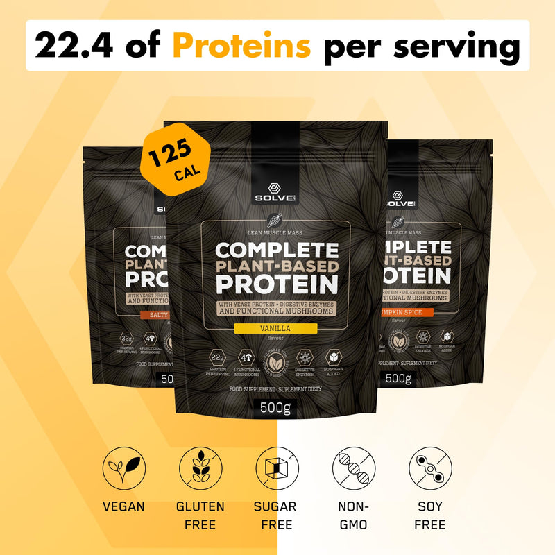 Vegan Protein with 4 Functional Mushrooms (Lion's Mane, Reishi, Cordyceps, Chaga) ● 5 Digestive Enzymes: DigeZyme® ● 500g | 128 kcal & 23g of Protein Per Serving ● Vanilla Flavor 500 g (Pack of 1)