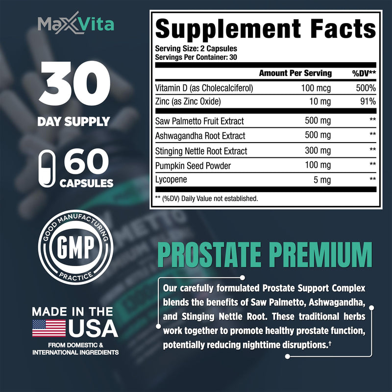 [Australia] - Prostate Premium - Saw Palmetto for Men, Stinging Nettle, Ashwagandha, Lycopene, Bladder & Urinary Relief, Prostate Supplement for Men, 60ct 
