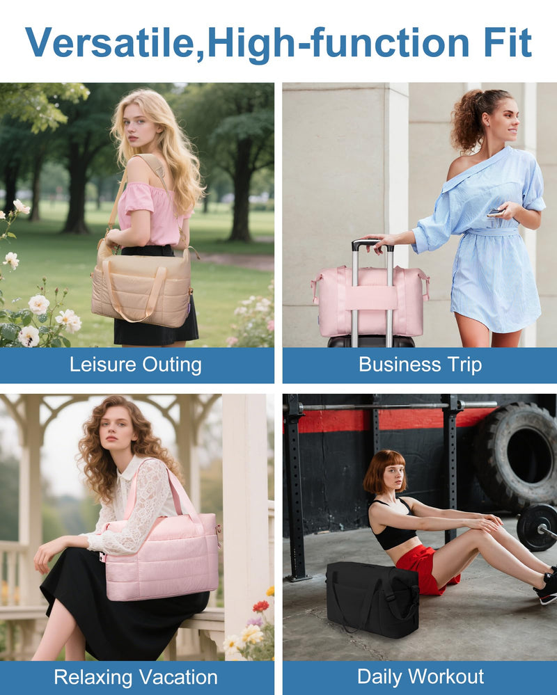JUNGYOON Gym Bag for Women – Lightweight Weekender Overnight Bags with Toiletry Pouch, Quilted Travel Duffle Carry On Bag Pink