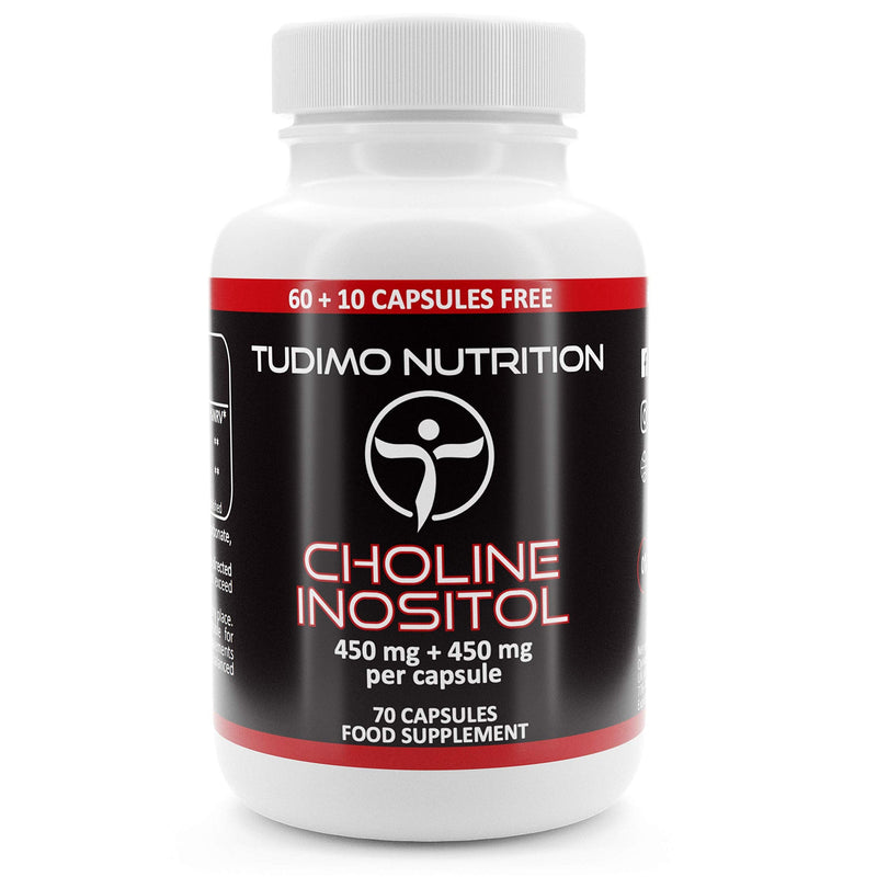 [Australia] - Choline Inositol Capsules High Dose - 900 mg (450 mg + 450 mg) - 70 pieces (2+ month supply) of quick-dissolving capsules, each with 450 mg of Choline Bitartrate and 450 mg Inositol Bulk Powder 70 pieces (pack of 1) 