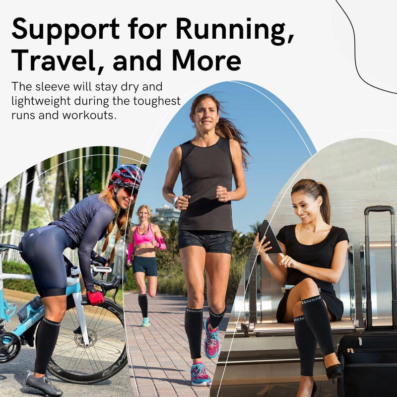 Zensah Running Leg Compression Sleeves - Shin Splint, Calf Compression Sleeve Men and Women Small-Medium White