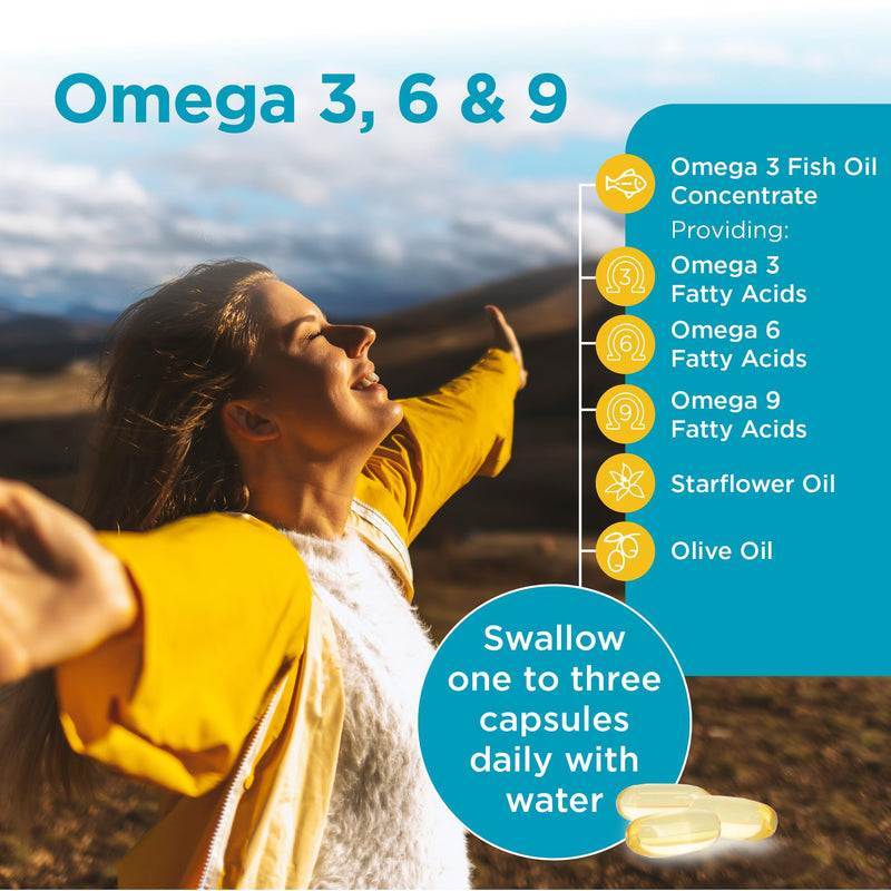 Healthspan Super Strength Omega 3, 6 & 9 1,200mg (90 Capsules) | Brain, Eye & Heart Health | Omega 3, 6 & 9 Fatty Acids | Premium Fish, Borage & Extra-Virgin Olive Oils | Sustainably Sourced