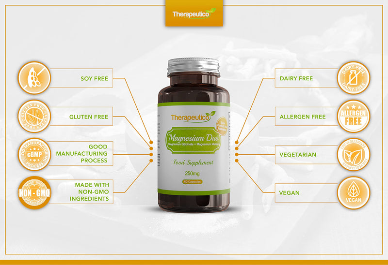 Magnesium Glycinate & Magnesium Malate Blend | High Strength | 250mg | 60 Veg Capsules | Premium Quality | Made in UK | Vegan | Magnesium Duo