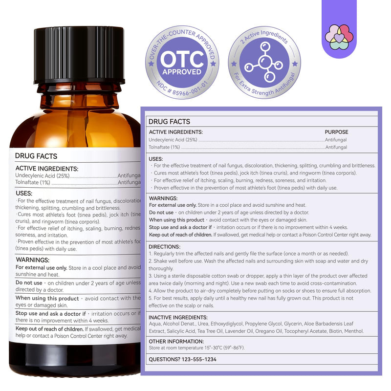 SAVILAND Toenail Fungus Treatment for Thick Discolored Damaged Nails 2oz | FSA-HSA, Max 25% Undecylenic Acid & 1% Tolnaftate, With Salicylic Acid & Vitamin E, Daily At-Home Use, Includes File & Swabs