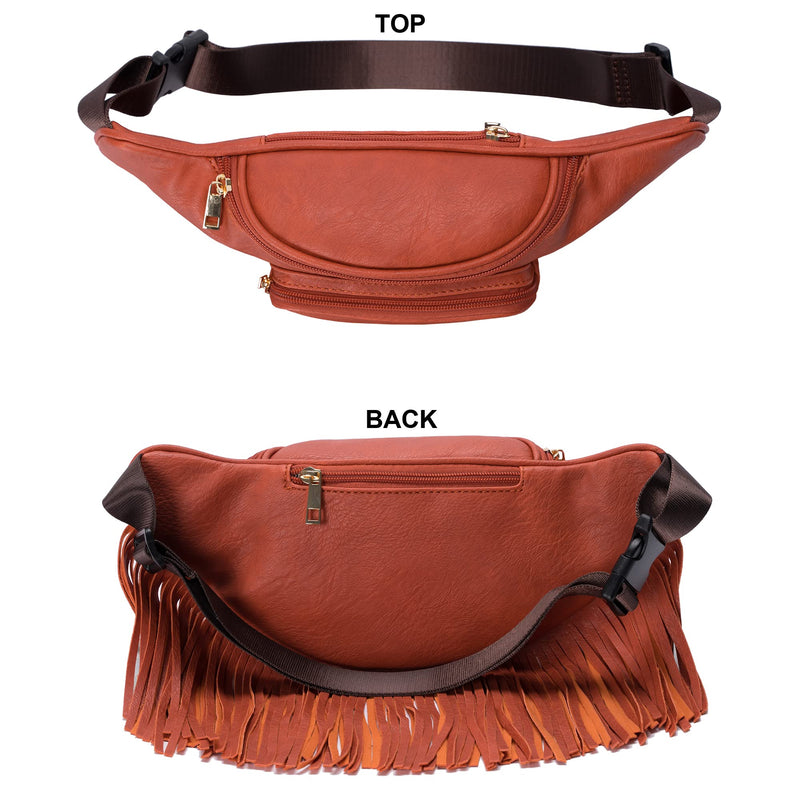 Fringe Waist bag for women with Multi Zipper Pockets Orange