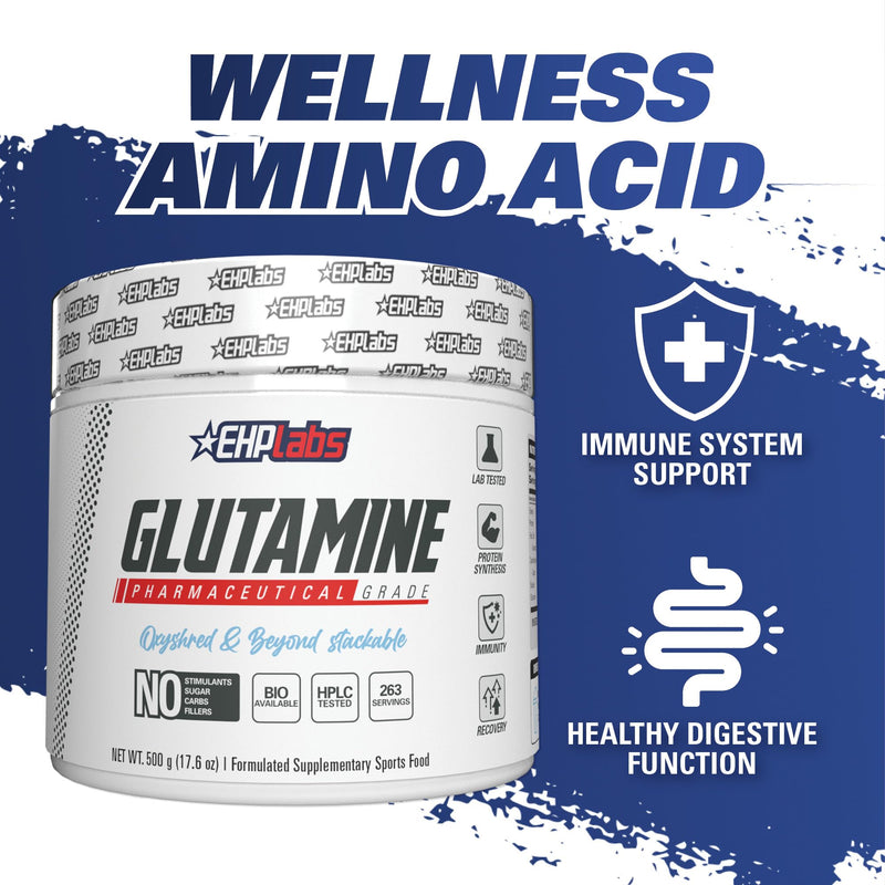 [Australia] - EHP Labs L Glutamine Powder Amino Acids - L-Glutamine, Workout Recovery, Immune Health & Gut Health Support (500g) - 100 Servings 