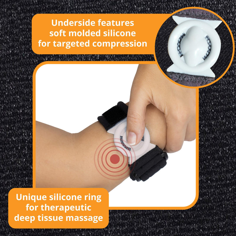 Bullseye Elbow Strap – Targeted Compression Brace for Tennis & Golfer's Elbow Pain Relief – Unique Silicone Pad Design – Breathable Fabric – Easy to Wear - Adjustable Fit for Left or Right Arm - L/XL (23-27cm)