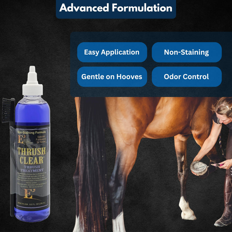 E3 Thrush Clear for Horses - 8oz - Non-Staining Quick Acting Formula. Horse Thrush Treatment. Hoof Hardener. Applicator Brush Included. - PawsPlanet Australia