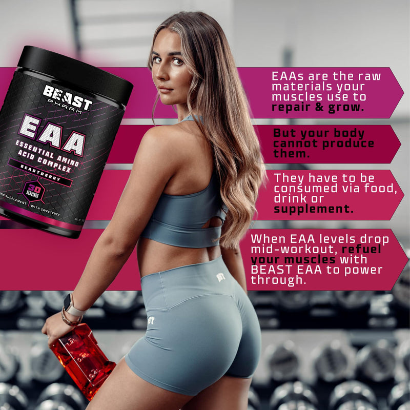 Beast Pharm 9 EAA Amino Acids with BCAA Powder 2:1:1 Ratio - Essential Amino Acids Powder - 360g - EAAs Recovery Drink - 30 Servings - Strawberry Kiwi