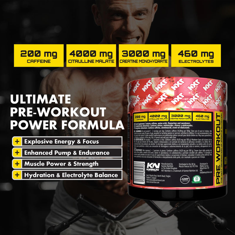 NXT Nutrition TNT Nuclear Pre-Workout, 200mg Caffeine, 4g Citrulline Malate, 3g Creatine, 3g Beta-Alanine, 30 Servings, 420g, Energy and Endurance (Watermelon Strawberry) Watermelon Strawberry