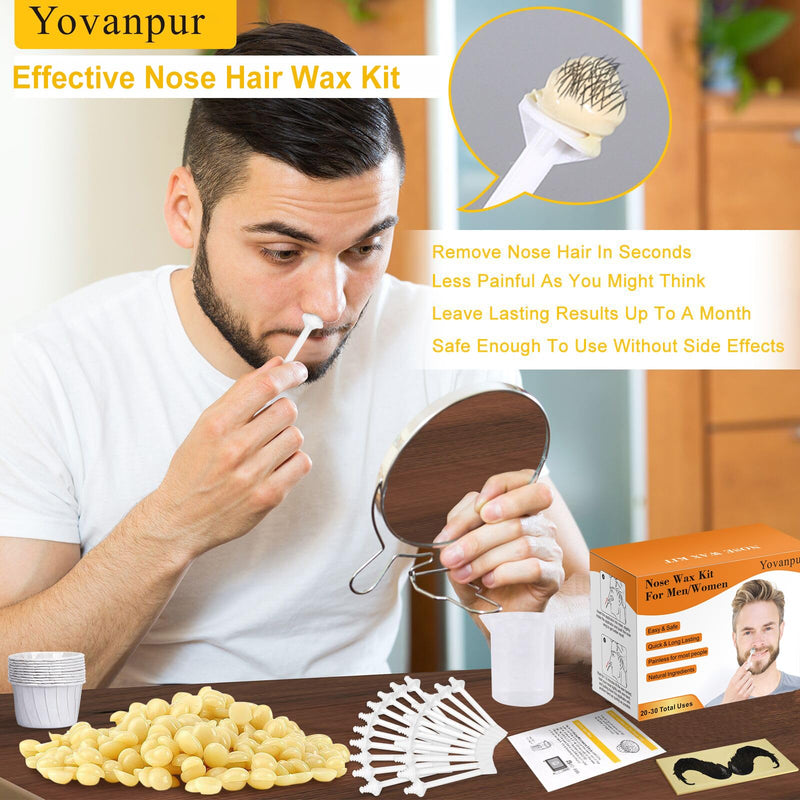 [Australia] - 120g Nose Wax Kit for Men Women, Yovanpur Nose Hair Waxing Kit with More Nose Hair Wax Beads (20-30 USES), 30 Applicator, 15 Mustache Protector, 15 Paper Cups, 1 Measuring Cup - Easy and Quick 120g 
