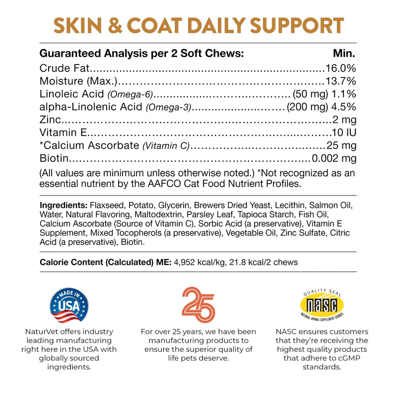 NaturVet Skin and Coat Plus Breath Aid for Dogs, 70 ct Soft Chews, Made in The USA with Globally Source Ingredients - PawsPlanet Australia
