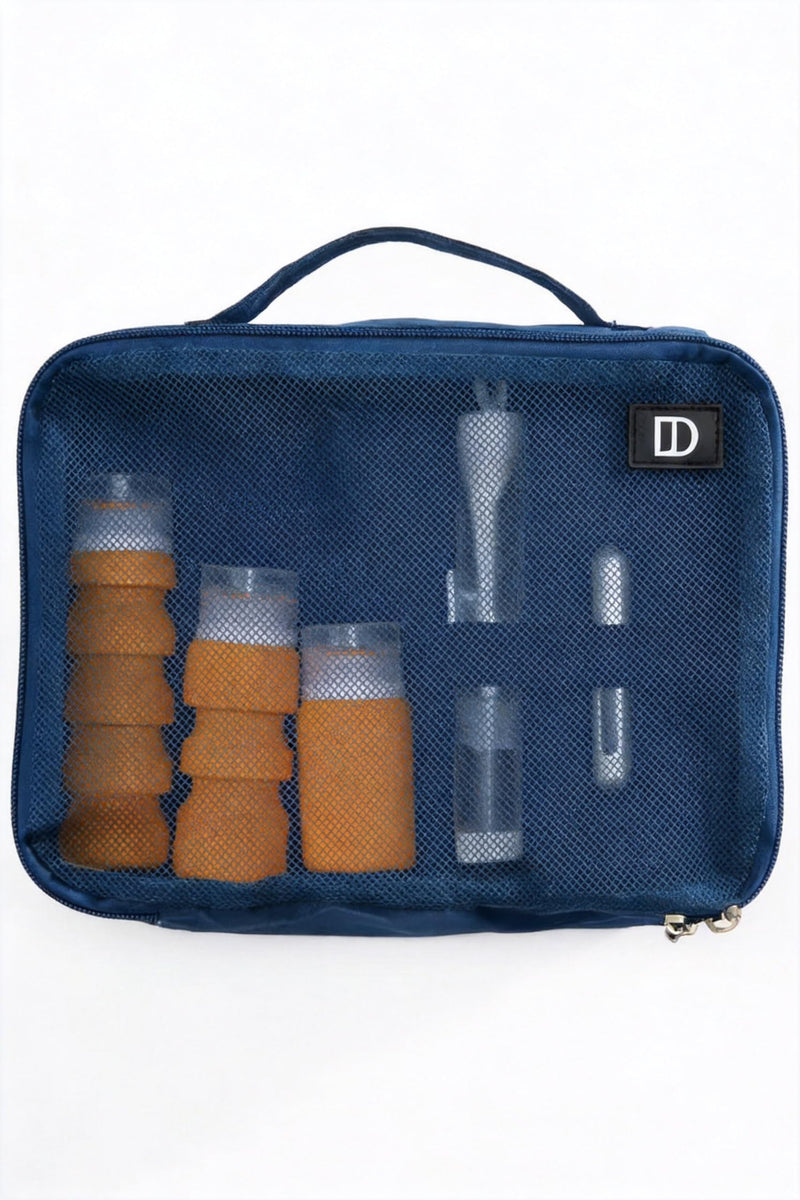 Decent Travels Toiletry Kit – Compact Travel Bag with Refillable Bottles (90ml), Perfume Atomizer & Foldable Toothbrush for Carry-On Essentials