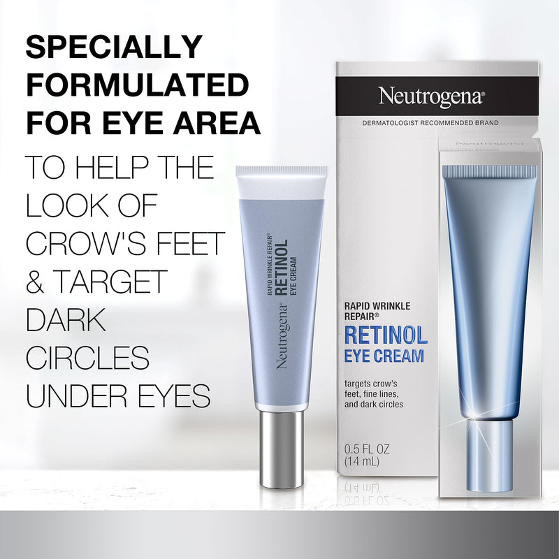 Neutrogena Retinol Eye Cream for Dark Circles, Rapid Wrinkle Repair, Daily Anti-Aging Under Eye Cream with Retinol & Hyaluronic Acid to Fight Fine Lines, Wrinkles, & Dark Spots, 0.5 fl. oz