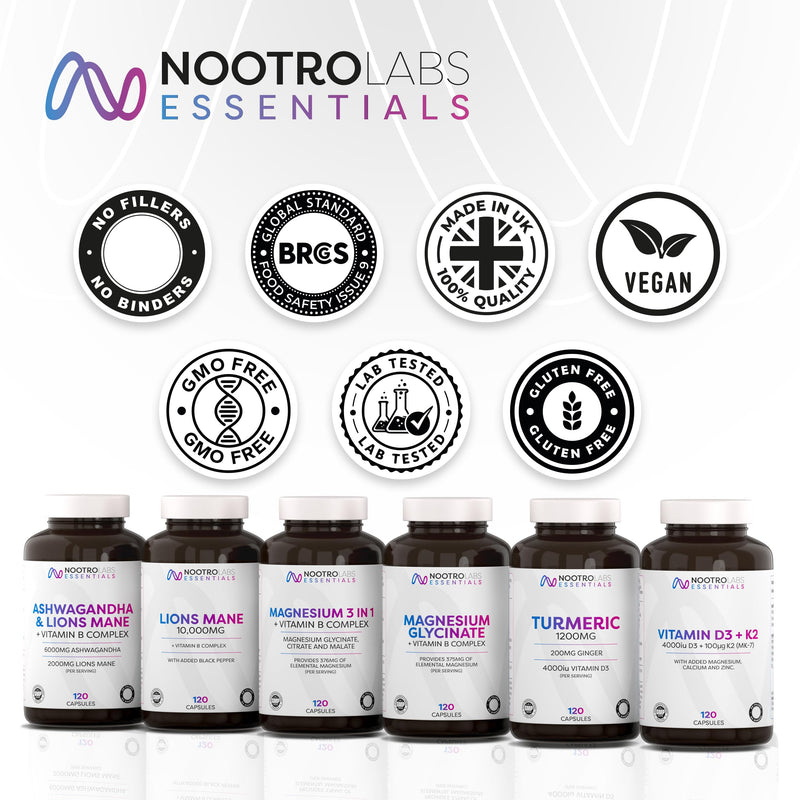 Nootro Essentials Magnesium 3-in-1 Capsules, High Strength Magnesium Supplements with Glycinate, Malate and Citrate for Sleep, Muscle & Digestive Support (60 Servings - 2 Month Supply) 120 count (Pack of 1)