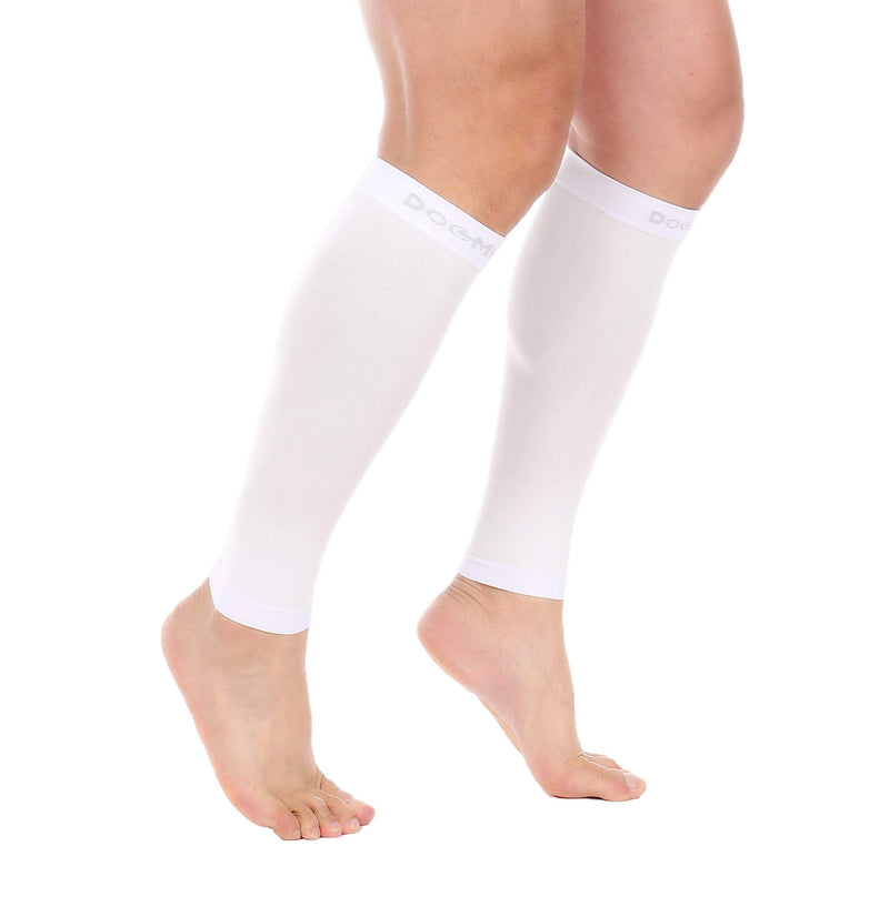 Doc Miller Compression Calf Sleeve for Men & Women – 20-30mmHg Graduated Support for Running, Shin Splints, Calf Strain – Knee High, Small to 6XL Plus Size X-Large White