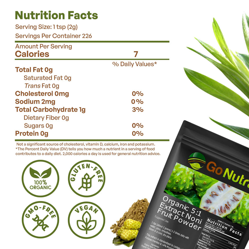 [Australia] - Go Nutra Noni Fruit Powder Organic 5:1 Extract Pure 1lb. (16 oz) Superfood Noni Powder 