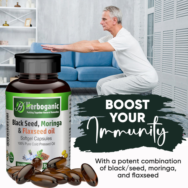 [Australia] - Black Seed, Moringa and Flaxseed Oil Softgels Capsules - 90 Count - blended with other herbal products-Supports overall health wellness and immunity. Black-Seed-Moringa-Flaxseed 