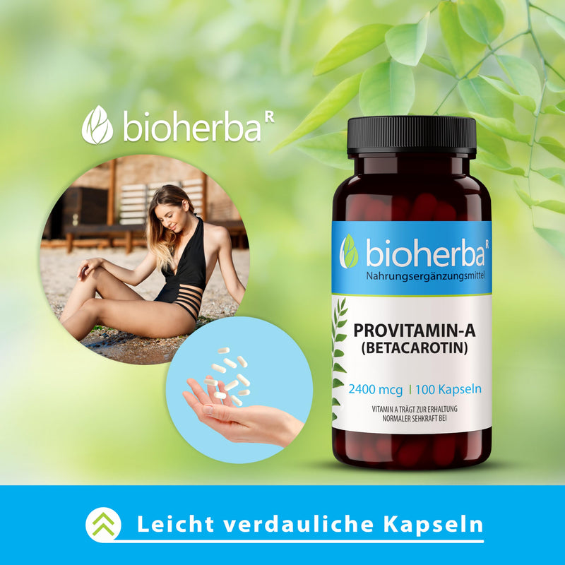 [Australia] - BETA CAROTINE High-dose provitamin A (beta-carotene) capsules 2400 mcg - 100 pieces for healthy skin and tan from BIOHERBA 100 capsules 