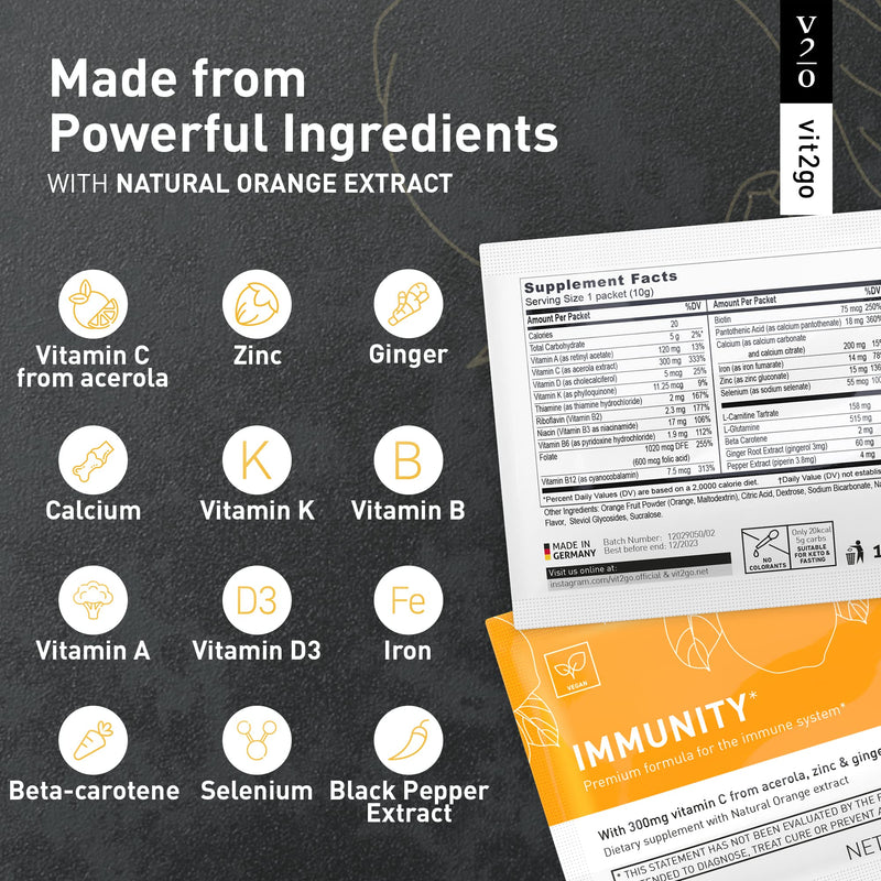 Immunity Booster Powder, Easy to Use Vegan Immune Booster with Vitamin D, A, B, C, & K, NRV Zinc, Plus Ginger Extract (10 Pack) 0.51 Ounce (Pack of 10)