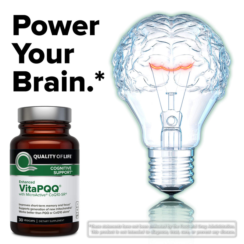 Quality of Life VitaPQQ with MicroActive CoQ10-SR Premium Supplement - Anti Aging, Memory, Energy, Focus, Cognitive and Heart Health - 30 Vegicaps (Pack of 2) 30 Count (Pack of 2)