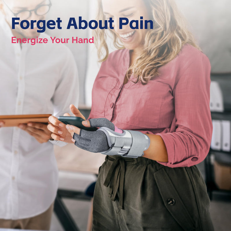[Australia] - FEATOL Compression Arthritis Glove with Wrist Brace, Comfortable Fingerless Carpal Tunnel Hand Gloves for Women Night Support, Pain Relief for Rheumatoid Arthritis, Work, Typing - Right Hand, Medium Right Hand-Gray 