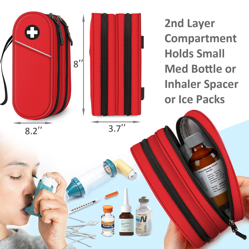 [Australia] - SITHON EpiPen Medical Carrying Case, Portable Double Layer Emergency Bag Insulated Medicine Bag Organizer for 2 EpiPens, Asthma Inhaler, Anti-Histamine, Auvi-Q, Allergy Medicine Essentials Red 